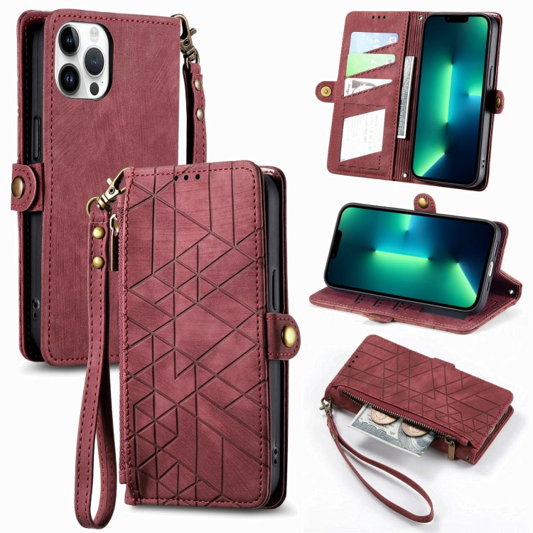 Geometric Zipper Wallet Side Buckle Leather Phone Case, For iPhone 14 Pro Max, For iPhone 7 / 8 / SE 2022, For iPhone 13 Pro Max, For iPhone 13 Pro, For iPhone 13, For iPhone 12 / 12 Pro, For iPhone 12 Pro Max, For iPhone 11 Pro Max