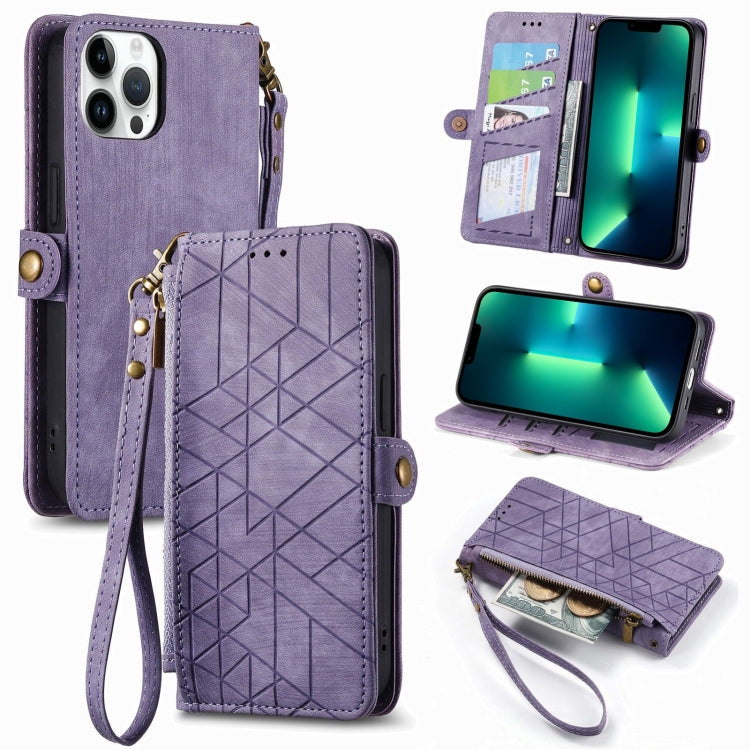 Geometric Zipper Wallet Side Buckle Leather Phone Case, For iPhone 14 Pro Max, For iPhone 7 / 8 / SE 2022, For iPhone 13 Pro Max, For iPhone 13 Pro, For iPhone 13, For iPhone 12 / 12 Pro, For iPhone 12 Pro Max, For iPhone 11 Pro Max