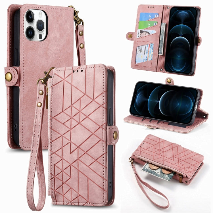 Geometric Zipper Wallet Side Buckle Leather Phone Case, For iPhone 14 Pro Max, For iPhone 7 / 8 / SE 2022, For iPhone 13 Pro Max, For iPhone 13 Pro, For iPhone 13, For iPhone 12 / 12 Pro, For iPhone 12 Pro Max, For iPhone 11 Pro Max