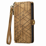 Étui de téléphone en cuir avec boucle latérale et portefeuille zippé géométrique, pour iPhone 11, pour iPhone 11 Pro, pour iPhone X / XS, pour iPhone XR, pour iPhone XS Max, pour iPhone 7 Plus / 8 Plus, pour iPhone 6 Plus / 6s Plus, pour iPhone 6 / 6s