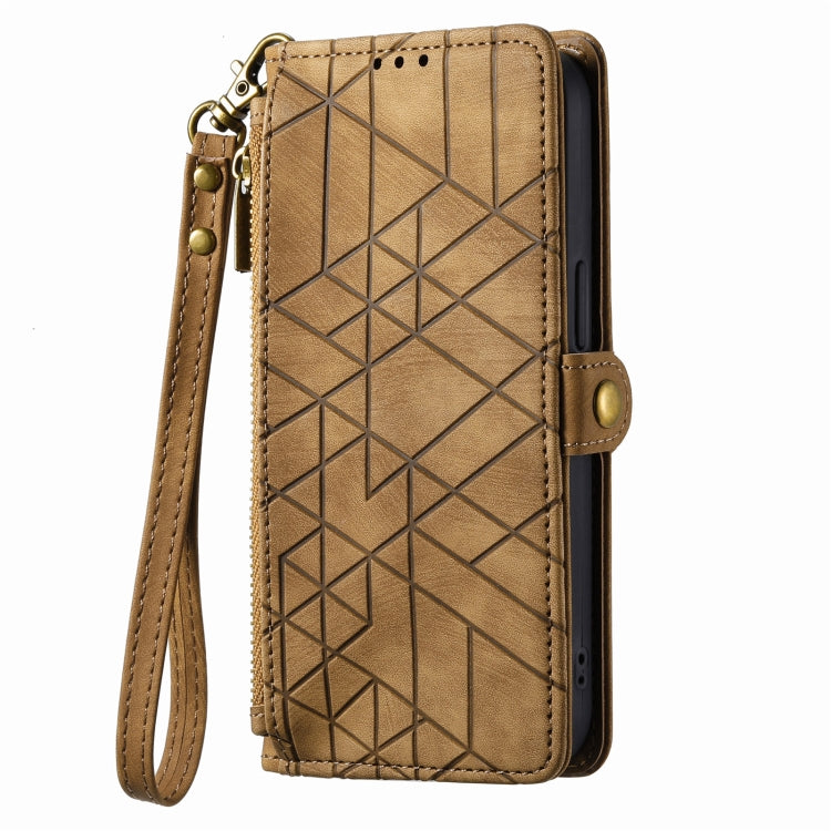 Étui de téléphone en cuir avec boucle latérale et portefeuille zippé géométrique, pour iPhone 11, pour iPhone 11 Pro, pour iPhone X / XS, pour iPhone XR, pour iPhone XS Max, pour iPhone 7 Plus / 8 Plus, pour iPhone 6 Plus / 6s Plus, pour iPhone 6 / 6s