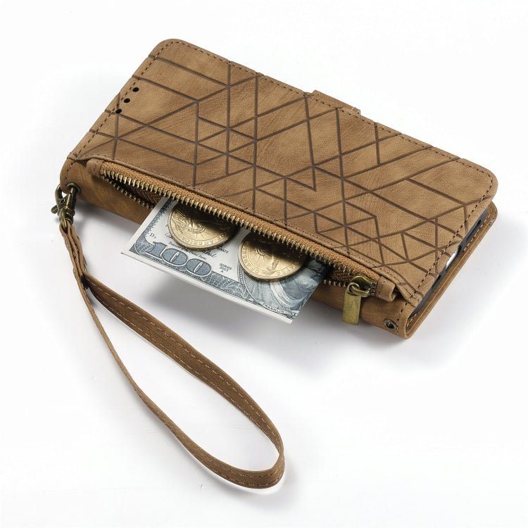 Étui de téléphone en cuir avec boucle latérale et portefeuille zippé géométrique, pour iPhone 11, pour iPhone 11 Pro, pour iPhone X / XS, pour iPhone XR, pour iPhone XS Max, pour iPhone 7 Plus / 8 Plus, pour iPhone 6 Plus / 6s Plus, pour iPhone 6 / 6s