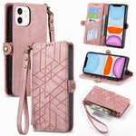 Étui de téléphone en cuir avec boucle latérale et portefeuille zippé géométrique, pour iPhone 11, pour iPhone 11 Pro, pour iPhone X / XS, pour iPhone XR, pour iPhone XS Max, pour iPhone 7 Plus / 8 Plus, pour iPhone 6 Plus / 6s Plus, pour iPhone 6 / 6s
