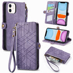Étui de téléphone en cuir avec boucle latérale et portefeuille zippé géométrique, pour iPhone 11, pour iPhone 11 Pro, pour iPhone X / XS, pour iPhone XR, pour iPhone XS Max, pour iPhone 7 Plus / 8 Plus, pour iPhone 6 Plus / 6s Plus, pour iPhone 6 / 6s