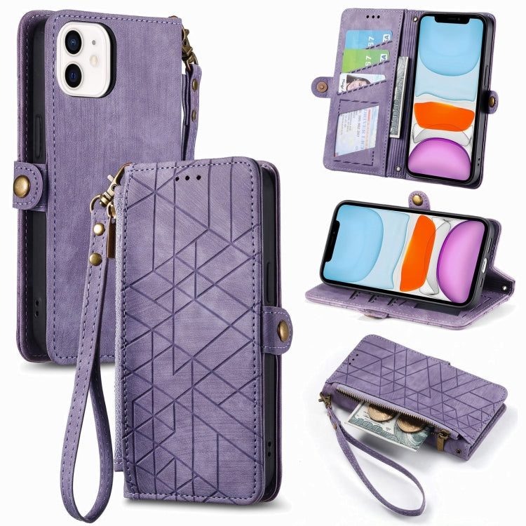 Étui de téléphone en cuir avec boucle latérale et portefeuille zippé géométrique, pour iPhone 11, pour iPhone 11 Pro, pour iPhone X / XS, pour iPhone XR, pour iPhone XS Max, pour iPhone 7 Plus / 8 Plus, pour iPhone 6 Plus / 6s Plus, pour iPhone 6 / 6s