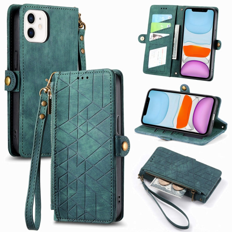 Étui de téléphone en cuir avec boucle latérale et portefeuille zippé géométrique, pour iPhone 11, pour iPhone 11 Pro, pour iPhone X / XS, pour iPhone XR, pour iPhone XS Max, pour iPhone 7 Plus / 8 Plus, pour iPhone 6 Plus / 6s Plus, pour iPhone 6 / 6s