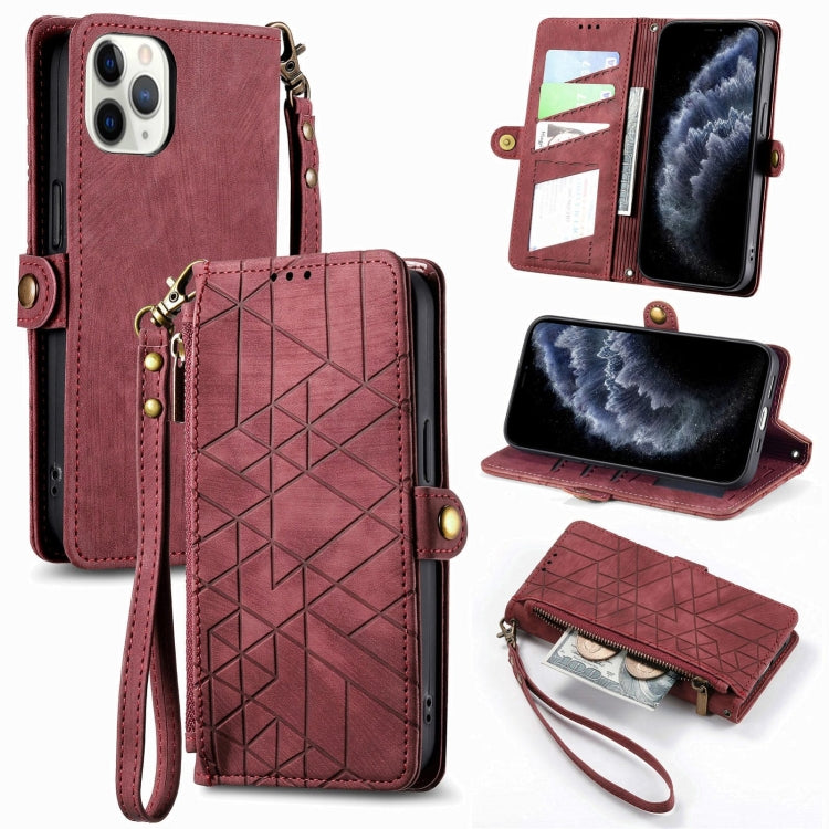 Étui de téléphone en cuir avec boucle latérale et portefeuille zippé géométrique, pour iPhone 11, pour iPhone 11 Pro, pour iPhone X / XS, pour iPhone XR, pour iPhone XS Max, pour iPhone 7 Plus / 8 Plus, pour iPhone 6 Plus / 6s Plus, pour iPhone 6 / 6s
