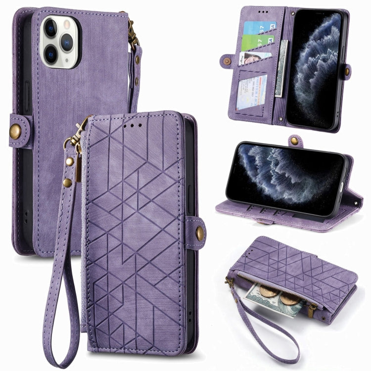 Étui de téléphone en cuir avec boucle latérale et portefeuille zippé géométrique, pour iPhone 11, pour iPhone 11 Pro, pour iPhone X / XS, pour iPhone XR, pour iPhone XS Max, pour iPhone 7 Plus / 8 Plus, pour iPhone 6 Plus / 6s Plus, pour iPhone 6 / 6s
