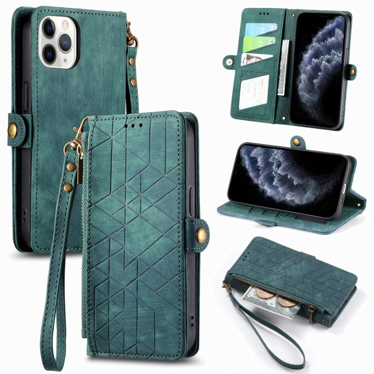 Étui de téléphone en cuir avec boucle latérale et portefeuille zippé géométrique, pour iPhone 11, pour iPhone 11 Pro, pour iPhone X / XS, pour iPhone XR, pour iPhone XS Max, pour iPhone 7 Plus / 8 Plus, pour iPhone 6 Plus / 6s Plus, pour iPhone 6 / 6s