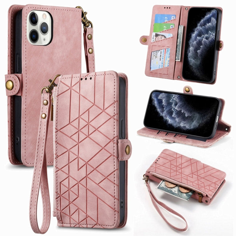 Geometric Zipper Wallet Side Buckle Leather Phone Case, For iPhone 14 Pro Max, For iPhone 7 / 8 / SE 2022, For iPhone 13 Pro Max, For iPhone 13 Pro, For iPhone 13, For iPhone 12 / 12 Pro, For iPhone 12 Pro Max, For iPhone 11 Pro Max