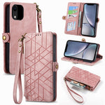 Étui de téléphone en cuir avec boucle latérale et portefeuille zippé géométrique, pour iPhone 11, pour iPhone 11 Pro, pour iPhone X / XS, pour iPhone XR, pour iPhone XS Max, pour iPhone 7 Plus / 8 Plus, pour iPhone 6 Plus / 6s Plus, pour iPhone 6 / 6s