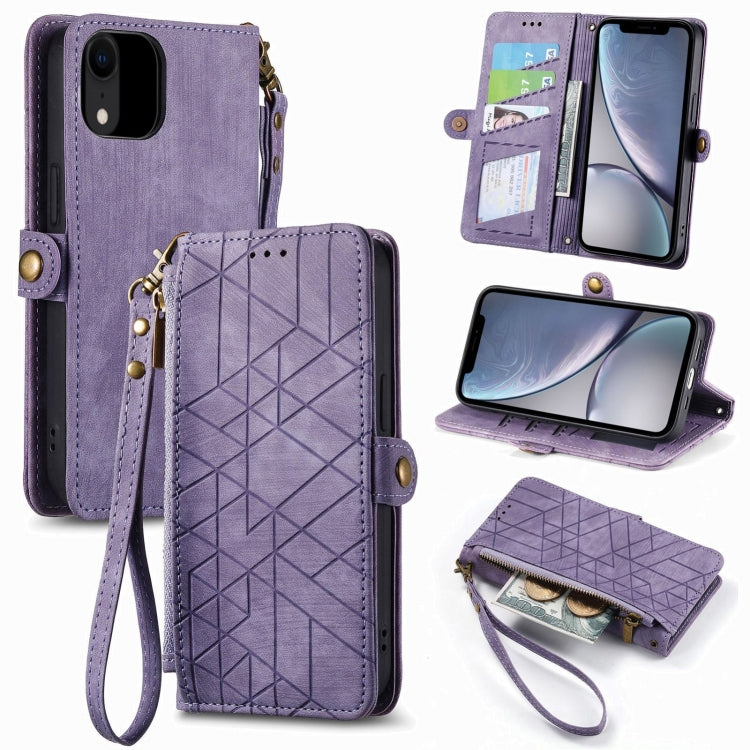 Étui de téléphone en cuir avec boucle latérale et portefeuille zippé géométrique, pour iPhone 11, pour iPhone 11 Pro, pour iPhone X / XS, pour iPhone XR, pour iPhone XS Max, pour iPhone 7 Plus / 8 Plus, pour iPhone 6 Plus / 6s Plus, pour iPhone 6 / 6s