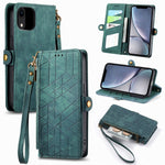 Étui de téléphone en cuir avec boucle latérale et portefeuille zippé géométrique, pour iPhone 11, pour iPhone 11 Pro, pour iPhone X / XS, pour iPhone XR, pour iPhone XS Max, pour iPhone 7 Plus / 8 Plus, pour iPhone 6 Plus / 6s Plus, pour iPhone 6 / 6s
