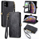 Étui de téléphone en cuir avec boucle latérale et portefeuille zippé géométrique, pour iPhone 11, pour iPhone 11 Pro, pour iPhone X / XS, pour iPhone XR, pour iPhone XS Max, pour iPhone 7 Plus / 8 Plus, pour iPhone 6 Plus / 6s Plus, pour iPhone 6 / 6s