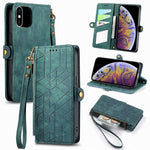 Étui de téléphone en cuir avec boucle latérale et portefeuille zippé géométrique, pour iPhone 11, pour iPhone 11 Pro, pour iPhone X / XS, pour iPhone XR, pour iPhone XS Max, pour iPhone 7 Plus / 8 Plus, pour iPhone 6 Plus / 6s Plus, pour iPhone 6 / 6s