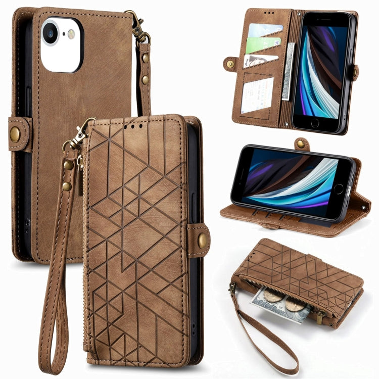 Geometric Zipper Wallet Side Buckle Leather Phone Case, For iPhone 14 Pro Max, For iPhone 7 / 8 / SE 2022, For iPhone 13 Pro Max, For iPhone 13 Pro, For iPhone 13, For iPhone 12 / 12 Pro, For iPhone 12 Pro Max, For iPhone 11 Pro Max