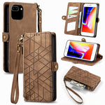 Étui de téléphone en cuir avec boucle latérale et portefeuille zippé géométrique, pour iPhone 11, pour iPhone 11 Pro, pour iPhone X / XS, pour iPhone XR, pour iPhone XS Max, pour iPhone 7 Plus / 8 Plus, pour iPhone 6 Plus / 6s Plus, pour iPhone 6 / 6s