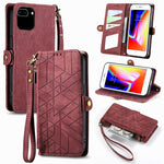 Étui de téléphone en cuir avec boucle latérale et portefeuille zippé géométrique, pour iPhone 11, pour iPhone 11 Pro, pour iPhone X / XS, pour iPhone XR, pour iPhone XS Max, pour iPhone 7 Plus / 8 Plus, pour iPhone 6 Plus / 6s Plus, pour iPhone 6 / 6s