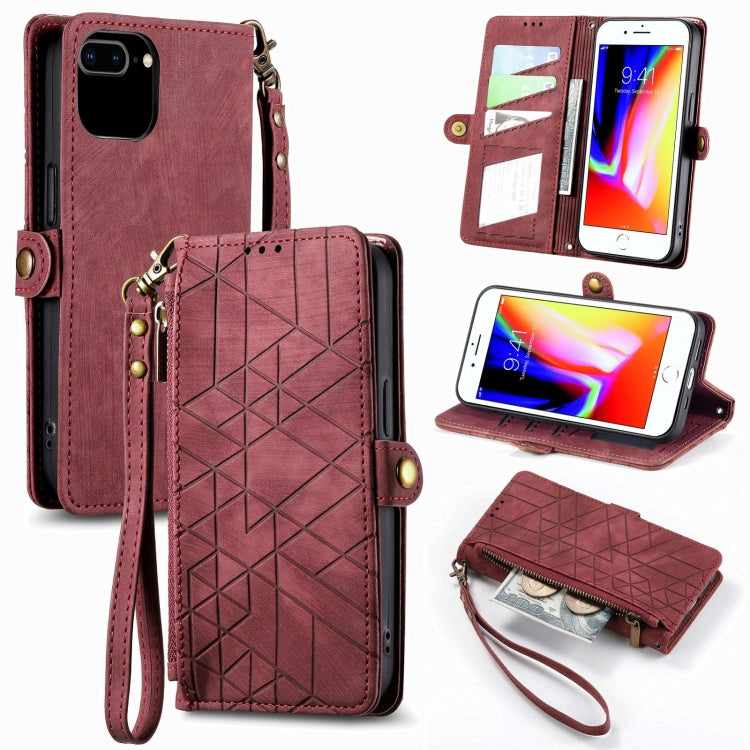 Étui de téléphone en cuir avec boucle latérale et portefeuille zippé géométrique, pour iPhone 11, pour iPhone 11 Pro, pour iPhone X / XS, pour iPhone XR, pour iPhone XS Max, pour iPhone 7 Plus / 8 Plus, pour iPhone 6 Plus / 6s Plus, pour iPhone 6 / 6s