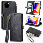 Étui de téléphone en cuir avec boucle latérale et portefeuille zippé géométrique, pour iPhone 11, pour iPhone 11 Pro, pour iPhone X / XS, pour iPhone XR, pour iPhone XS Max, pour iPhone 7 Plus / 8 Plus, pour iPhone 6 Plus / 6s Plus, pour iPhone 6 / 6s