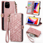 Étui de téléphone en cuir avec boucle latérale et portefeuille zippé géométrique, pour iPhone 11, pour iPhone 11 Pro, pour iPhone X / XS, pour iPhone XR, pour iPhone XS Max, pour iPhone 7 Plus / 8 Plus, pour iPhone 6 Plus / 6s Plus, pour iPhone 6 / 6s