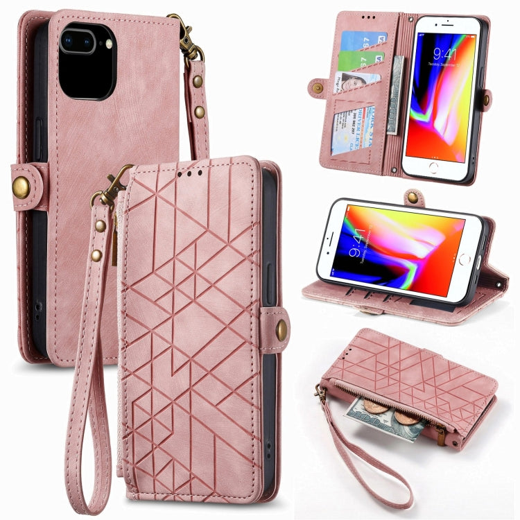 Étui de téléphone en cuir avec boucle latérale et portefeuille zippé géométrique, pour iPhone 11, pour iPhone 11 Pro, pour iPhone X / XS, pour iPhone XR, pour iPhone XS Max, pour iPhone 7 Plus / 8 Plus, pour iPhone 6 Plus / 6s Plus, pour iPhone 6 / 6s