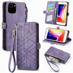 Étui de téléphone en cuir avec boucle latérale et portefeuille zippé géométrique, pour iPhone 11, pour iPhone 11 Pro, pour iPhone X / XS, pour iPhone XR, pour iPhone XS Max, pour iPhone 7 Plus / 8 Plus, pour iPhone 6 Plus / 6s Plus, pour iPhone 6 / 6s