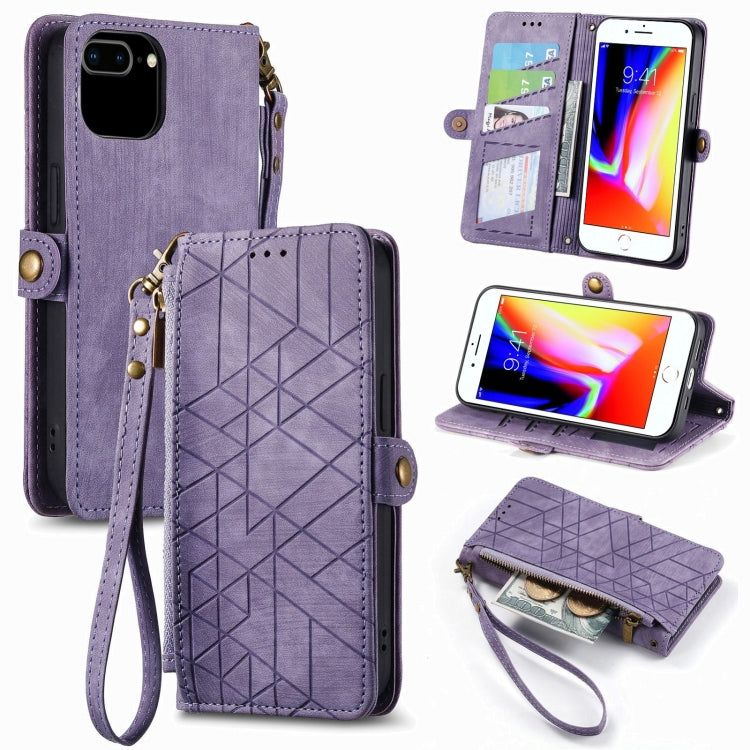 Étui de téléphone en cuir avec boucle latérale et portefeuille zippé géométrique, pour iPhone 11, pour iPhone 11 Pro, pour iPhone X / XS, pour iPhone XR, pour iPhone XS Max, pour iPhone 7 Plus / 8 Plus, pour iPhone 6 Plus / 6s Plus, pour iPhone 6 / 6s