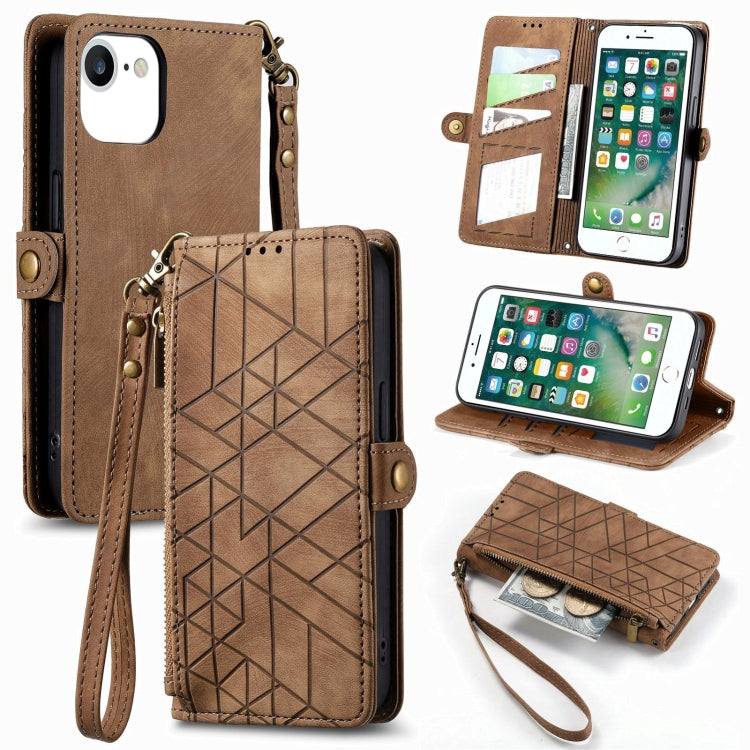 Étui de téléphone en cuir avec boucle latérale et portefeuille zippé géométrique, pour iPhone 11, pour iPhone 11 Pro, pour iPhone X / XS, pour iPhone XR, pour iPhone XS Max, pour iPhone 7 Plus / 8 Plus, pour iPhone 6 Plus / 6s Plus, pour iPhone 6 / 6s