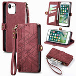 Étui de téléphone en cuir avec boucle latérale et portefeuille zippé géométrique, pour iPhone 11, pour iPhone 11 Pro, pour iPhone X / XS, pour iPhone XR, pour iPhone XS Max, pour iPhone 7 Plus / 8 Plus, pour iPhone 6 Plus / 6s Plus, pour iPhone 6 / 6s