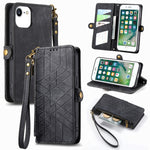 Étui de téléphone en cuir avec boucle latérale et portefeuille zippé géométrique, pour iPhone 11, pour iPhone 11 Pro, pour iPhone X / XS, pour iPhone XR, pour iPhone XS Max, pour iPhone 7 Plus / 8 Plus, pour iPhone 6 Plus / 6s Plus, pour iPhone 6 / 6s