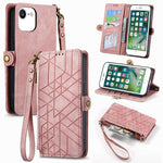 Étui de téléphone en cuir avec boucle latérale et portefeuille zippé géométrique, pour iPhone 11, pour iPhone 11 Pro, pour iPhone X / XS, pour iPhone XR, pour iPhone XS Max, pour iPhone 7 Plus / 8 Plus, pour iPhone 6 Plus / 6s Plus, pour iPhone 6 / 6s