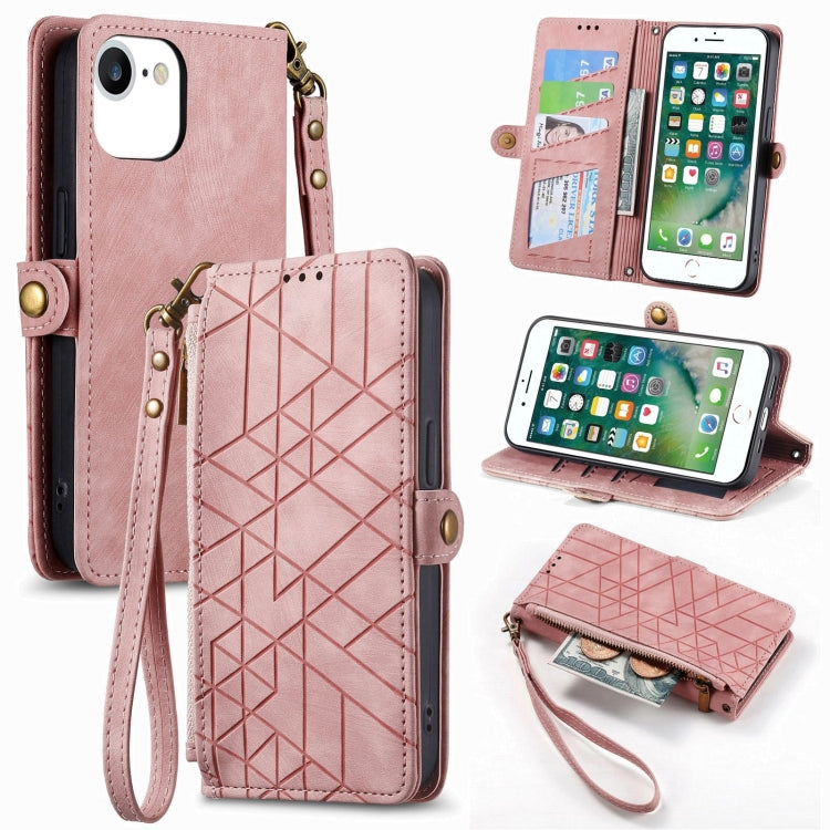 Étui de téléphone en cuir avec boucle latérale et portefeuille zippé géométrique, pour iPhone 11, pour iPhone 11 Pro, pour iPhone X / XS, pour iPhone XR, pour iPhone XS Max, pour iPhone 7 Plus / 8 Plus, pour iPhone 6 Plus / 6s Plus, pour iPhone 6 / 6s
