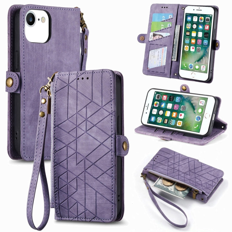 Étui de téléphone en cuir avec boucle latérale et portefeuille zippé géométrique, pour iPhone 11, pour iPhone 11 Pro, pour iPhone X / XS, pour iPhone XR, pour iPhone XS Max, pour iPhone 7 Plus / 8 Plus, pour iPhone 6 Plus / 6s Plus, pour iPhone 6 / 6s