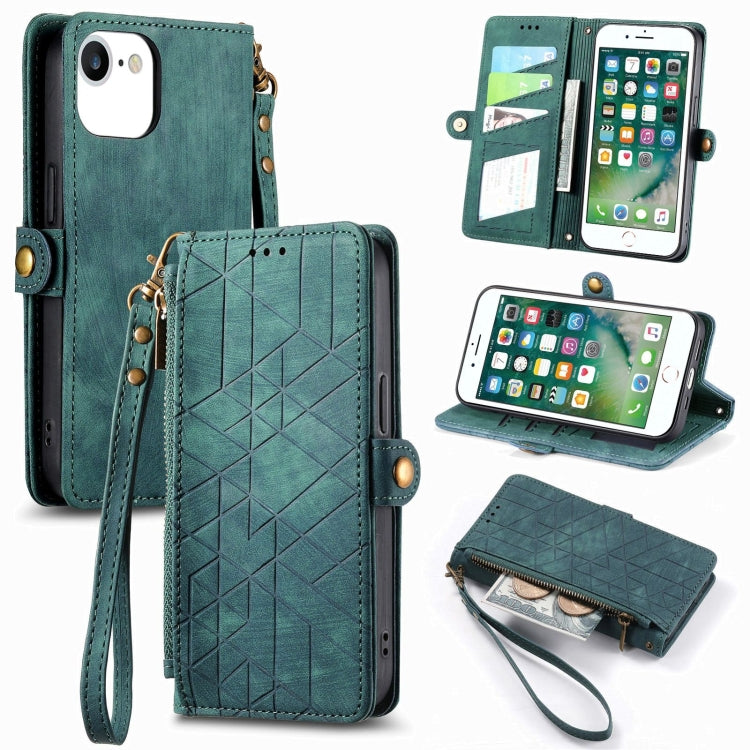 Étui de téléphone en cuir avec boucle latérale et portefeuille zippé géométrique, pour iPhone 11, pour iPhone 11 Pro, pour iPhone X / XS, pour iPhone XR, pour iPhone XS Max, pour iPhone 7 Plus / 8 Plus, pour iPhone 6 Plus / 6s Plus, pour iPhone 6 / 6s