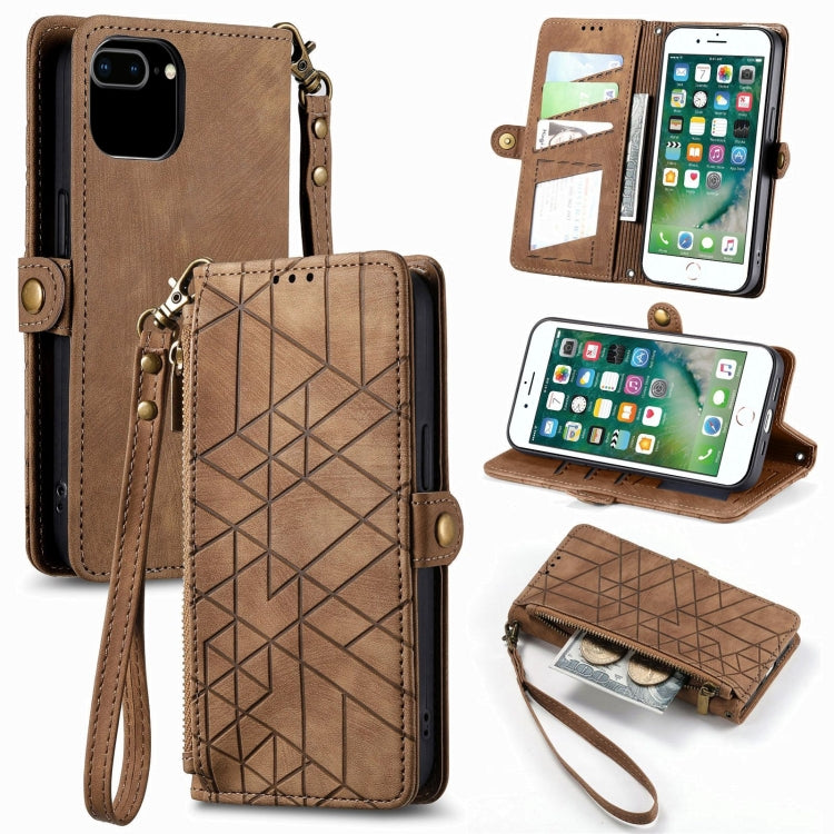 Étui de téléphone en cuir avec boucle latérale et portefeuille zippé géométrique, pour iPhone 11, pour iPhone 11 Pro, pour iPhone X / XS, pour iPhone XR, pour iPhone XS Max, pour iPhone 7 Plus / 8 Plus, pour iPhone 6 Plus / 6s Plus, pour iPhone 6 / 6s