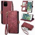 Étui de téléphone en cuir avec boucle latérale et portefeuille zippé géométrique, pour iPhone 11, pour iPhone 11 Pro, pour iPhone X / XS, pour iPhone XR, pour iPhone XS Max, pour iPhone 7 Plus / 8 Plus, pour iPhone 6 Plus / 6s Plus, pour iPhone 6 / 6s