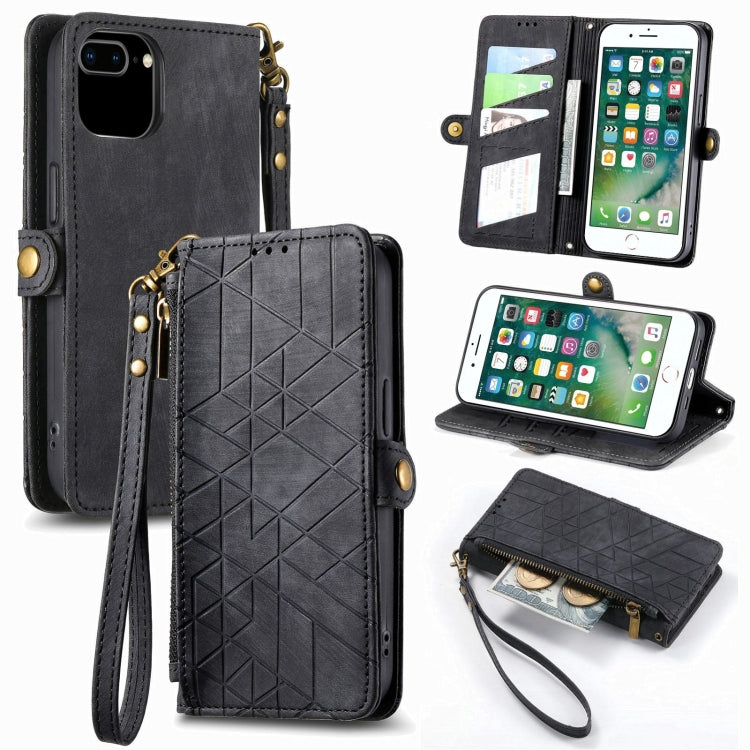 Étui de téléphone en cuir avec boucle latérale et portefeuille zippé géométrique, pour iPhone 11, pour iPhone 11 Pro, pour iPhone X / XS, pour iPhone XR, pour iPhone XS Max, pour iPhone 7 Plus / 8 Plus, pour iPhone 6 Plus / 6s Plus, pour iPhone 6 / 6s
