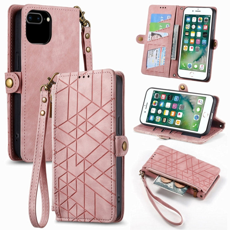 Étui de téléphone en cuir avec boucle latérale et portefeuille zippé géométrique, pour iPhone 11, pour iPhone 11 Pro, pour iPhone X / XS, pour iPhone XR, pour iPhone XS Max, pour iPhone 7 Plus / 8 Plus, pour iPhone 6 Plus / 6s Plus, pour iPhone 6 / 6s