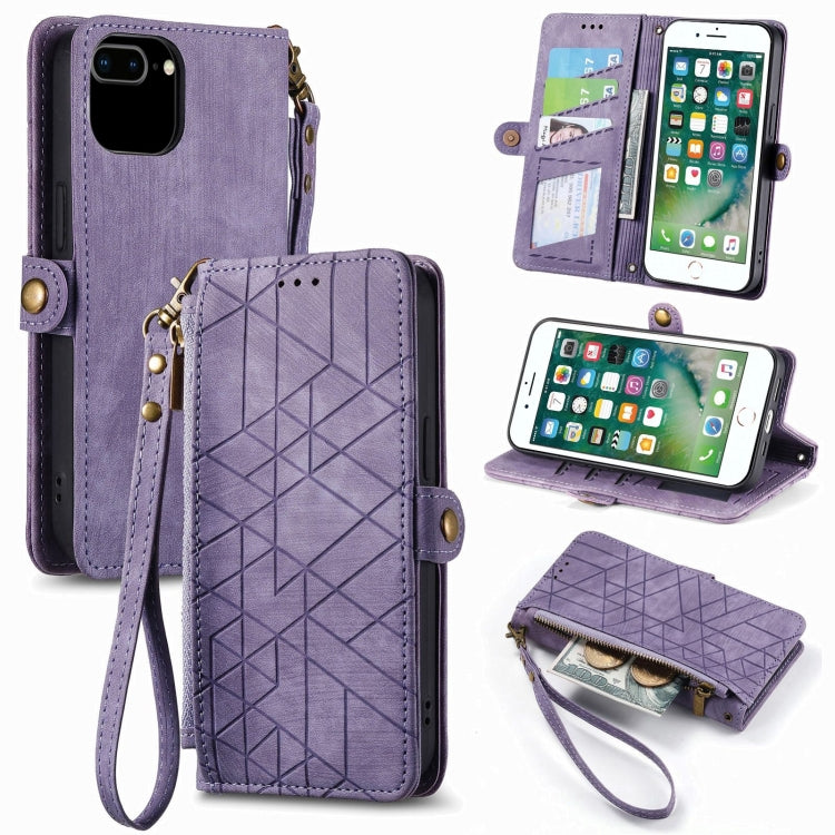 Étui de téléphone en cuir avec boucle latérale et portefeuille zippé géométrique, pour iPhone 11, pour iPhone 11 Pro, pour iPhone X / XS, pour iPhone XR, pour iPhone XS Max, pour iPhone 7 Plus / 8 Plus, pour iPhone 6 Plus / 6s Plus, pour iPhone 6 / 6s