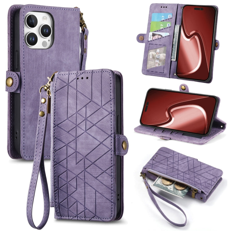 Étui de téléphone en cuir avec fermeture éclair géométrique et boucle latérale, Pour iPhone 17e / 16e, Pour iPhone 17 Pro Max, Pour iPhone 17 Pro, Pour iPhone 17, Pour iPhone Air, Pour iPhone 16 Pro Max, Pour iPhone 16 Pro, Pour iPhone 16 Plus