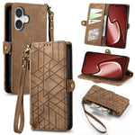 Étui de téléphone en cuir avec fermeture éclair géométrique et boucle latérale, Pour iPhone 17e / 16e, Pour iPhone 17 Pro Max, Pour iPhone 17 Pro, Pour iPhone 17, Pour iPhone Air, Pour iPhone 16 Pro Max, Pour iPhone 16 Pro, Pour iPhone 16 Plus