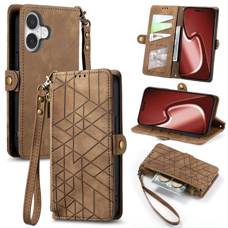 Étui de téléphone en cuir avec fermeture éclair géométrique et boucle latérale, Pour iPhone 17e / 16e, Pour iPhone 17 Pro Max, Pour iPhone 17 Pro, Pour iPhone 17, Pour iPhone Air, Pour iPhone 16 Pro Max, Pour iPhone 16 Pro, Pour iPhone 16 Plus