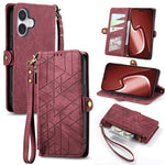 Étui de téléphone en cuir avec fermeture éclair géométrique et boucle latérale, Pour iPhone 17e / 16e, Pour iPhone 17 Pro Max, Pour iPhone 17 Pro, Pour iPhone 17, Pour iPhone Air, Pour iPhone 16 Pro Max, Pour iPhone 16 Pro, Pour iPhone 16 Plus
