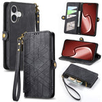 Étui de téléphone en cuir avec fermeture éclair géométrique et boucle latérale, Pour iPhone 17e / 16e, Pour iPhone 17 Pro Max, Pour iPhone 17 Pro, Pour iPhone 17, Pour iPhone Air, Pour iPhone 16 Pro Max, Pour iPhone 16 Pro, Pour iPhone 16 Plus