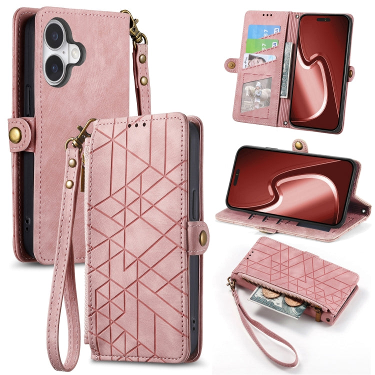 Étui de téléphone en cuir avec fermeture éclair géométrique et boucle latérale, Pour iPhone 17e / 16e, Pour iPhone 17 Pro Max, Pour iPhone 17 Pro, Pour iPhone 17, Pour iPhone Air, Pour iPhone 16 Pro Max, Pour iPhone 16 Pro, Pour iPhone 16 Plus