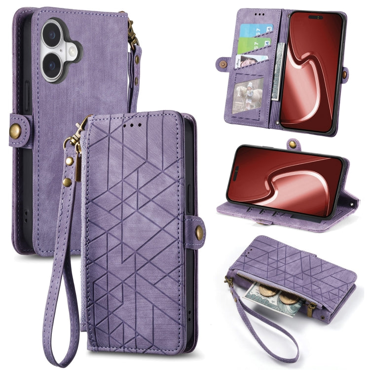 Étui de téléphone en cuir avec fermeture éclair géométrique et boucle latérale, Pour iPhone 17e / 16e, Pour iPhone 17 Pro Max, Pour iPhone 17 Pro, Pour iPhone 17, Pour iPhone Air, Pour iPhone 16 Pro Max, Pour iPhone 16 Pro, Pour iPhone 16 Plus