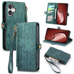 Étui de téléphone en cuir avec fermeture éclair géométrique et boucle latérale, Pour iPhone 17e / 16e, Pour iPhone 17 Pro Max, Pour iPhone 17 Pro, Pour iPhone 17, Pour iPhone Air, Pour iPhone 16 Pro Max, Pour iPhone 16 Pro, Pour iPhone 16 Plus
