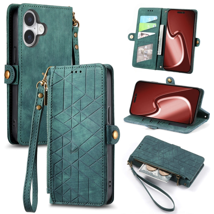 Étui de téléphone en cuir avec fermeture éclair géométrique et boucle latérale, Pour iPhone 17e / 16e, Pour iPhone 17 Pro Max, Pour iPhone 17 Pro, Pour iPhone 17, Pour iPhone Air, Pour iPhone 16 Pro Max, Pour iPhone 16 Pro, Pour iPhone 16 Plus
