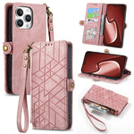 Étui de téléphone en cuir avec fermeture éclair géométrique et boucle latérale, Pour iPhone 17e / 16e, Pour iPhone 17 Pro Max, Pour iPhone 17 Pro, Pour iPhone 17, Pour iPhone Air, Pour iPhone 16 Pro Max, Pour iPhone 16 Pro, Pour iPhone 16 Plus
